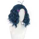 JoneTing Envied Wig+Hair Cap+ 2 Purple Pink Hairpins Short Wavy Deep Blue Green Wigs Dark Bluish Green Wig Envied Cosplay Wigs Blue Cosplay Costume Hair for Halloween Party Costume Outfit