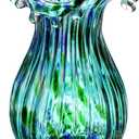 Green Glass Bubble Vase for Flowers, 8.5" Blown Glass Vase for Home Decor, Modern Art Flower Vases Decorative | Table Centerpiece, Olive Plant, Wedding, Living Room, Bookshelf, Office, Entryway