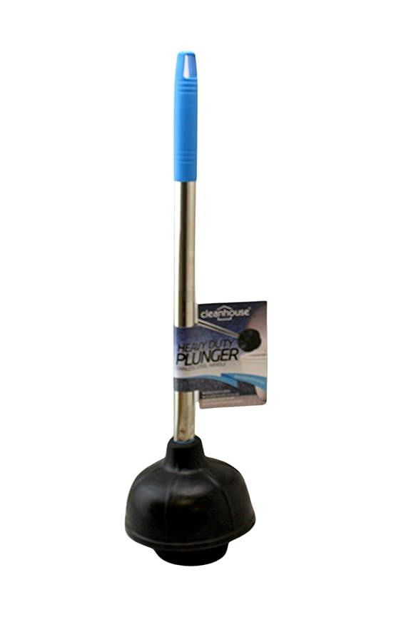 Heavy Duty Toilet Plunger with Blue Accents - Stainless Steel Removable Handle - Residential/Commercial Use