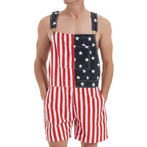 Festival Overalls for Men Shorts Romper Work Jumpsuits Bibs Coveralls (Small, 1#us Flag)