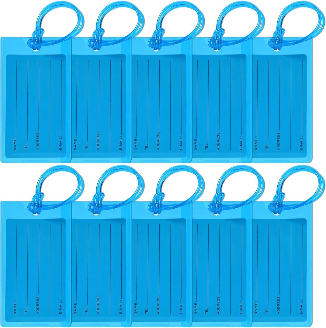 10 Pack Luggage Tags for Suitcases, Airplane Travel Essentials for Flying, International Travel Must Haves, and Luggage Accessories by Sodsay (Light Blue)