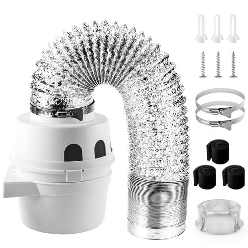[UPGRADED]Cenipar TDIDVKZW Indoor Dryer Vent Kit Filter 3 In 1 Filter Bucket with 4 Inch 5 Feet Proflex Ducting Hose for Electric Dryers,White