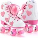Ruthfot Women's and Girl's Classic Roller Skates with Light up Wheels and Love Heart Pattern, High-top PU Leather Rollerskates, Size: Youth's 2