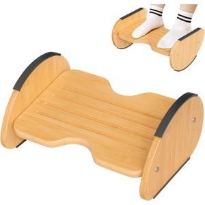 Amazer Bamboo Foot Rest for Under Desk at Work, 2-in-1 Reversible Rocking Footrest Adjustable Foot Stool, Ergonomic Footrest for Under Gaming Desk, Feet Support Leg Footstools for Home Office