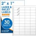 2" X 1" Matte White Printable Address Labels (30 Sheets, 1200 Labels) Mailing Labels and Barcod Stickers for Laser & Inkjet Printers - Spartan Industrial Template R005
