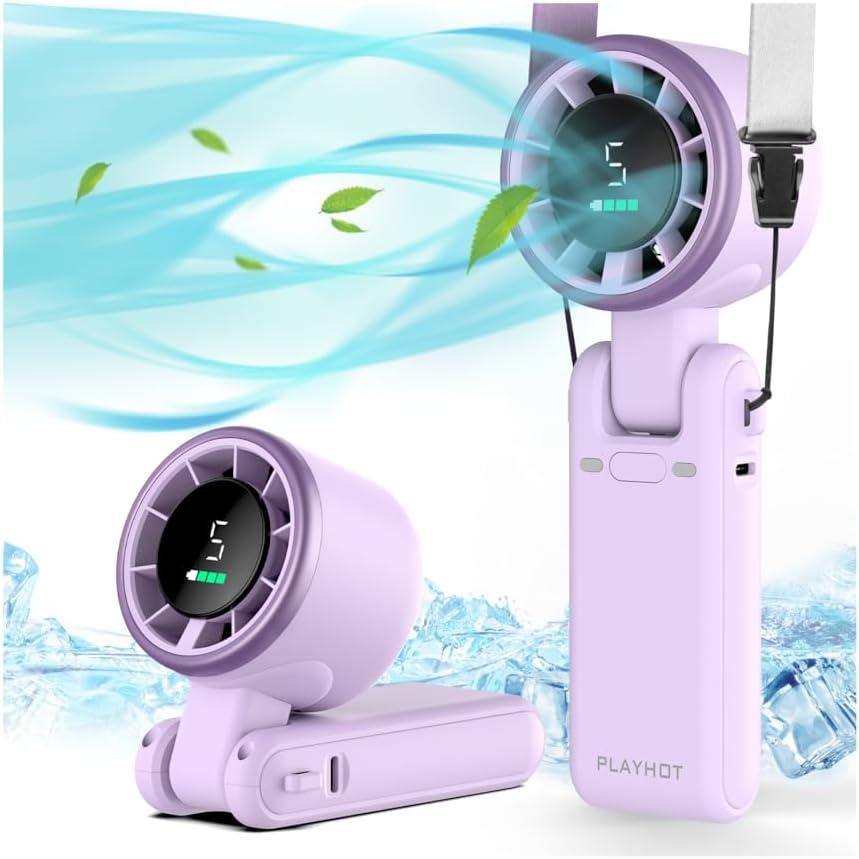 Portable Handheld Turbo Fan, 5-Speed Personal Fans, 5000mAh Rechargeable Fans Up to 12 Hours, Weight only 0.6lb Small Fan, Hand/Neck/Desk Fan 3 IN 1, Beach Vacation Essentials(Purple)