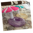 2pcs Inflatable Drink Cup Holders for Pool Floating Beverage Coasters Umbrella Design Waterproof Drink Mats for Adults for Beach and Water Parties Blue and Yellow