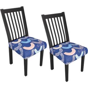 Stretch Dining Chair Seat Covers Set of 2,Dining Chair Slipcovers, Floral Printed Chair Covers,Soft Fabric Washable Upholstered Chair Seat Protector, No Rear Covers for Home Kitchen Dining Room (B-geometric Semicircles)
