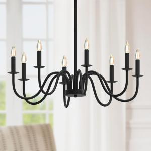 Farmhouse Chandelier, 8-Light Black Chandelier with Adjustable Height, Wrought Iron Hanging Light for Dining Room, Living Room, Bedroom, Foyer