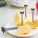 60 Pcs Black Cocktail Picks Black Bow Decor Fruit Fork Bow Drink Stirrers for Appetizers Decorative Halloween Holiday Party Food Drink Garnish Fruit Sticks