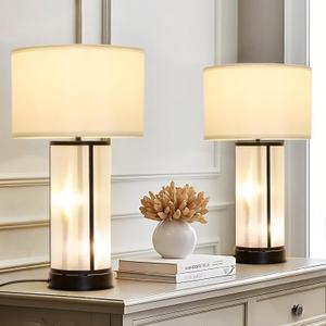 Set of 2 Farmhouse Table Lamps for Living Room, Rustic Vintage Bedroom Nightstand Lamp for End Table Entryway, 3 Bulbs Included