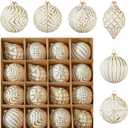 16Pcs Vintage Rustic Christmas Ball Ornaments - Large Shatterproof Neutral Christmas Ornaments Set Farmhouse Christmas Decor for Xmas Tree Home Party Holiday (Gold)