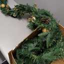 9FT Pre-Lit Artificial Christmas Garland with 50 Led Light, Green, Decorated with Pine Cones, Glitter Powder Gold Ball, Christmas Collection Indoor Outdoor Decor