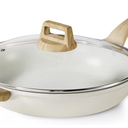 CAROTE 12.5 Inch Non Stick Frying Pan with Lid,White Granite Nonstick Skillet Omelet Pans, Egg Pan Granite Cookware, PFOS & PFOA Free