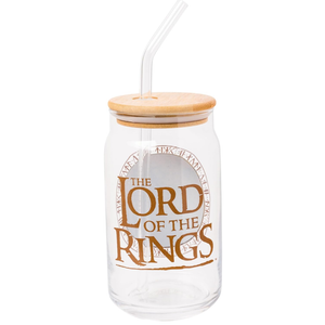 Silver Buffalo Lord of the Rings Hobbiton Glass Jar Tumbler with Bamboo Lid and Glass Straw, 16 Ounces