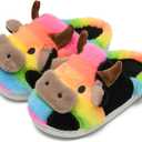 Cow Slippers Toddler Slippers Kids Slippers Boys Girls Soft Non-Slip slippers Memory Foam Toddler House Shoes Kawaii Bedroom Pillow Cloud Slippers for kids (11.5-12.5 Little Kid, Rainbow)