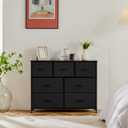 Sweetcrispy 7 Drawer Dresser with Fabric Bins Fabric Storage Tower Organizer for Bedroom Closet Hallway Entryway Tall Chest of Drawers with Steel Frame Wood Top Easy Pull Handles,Black