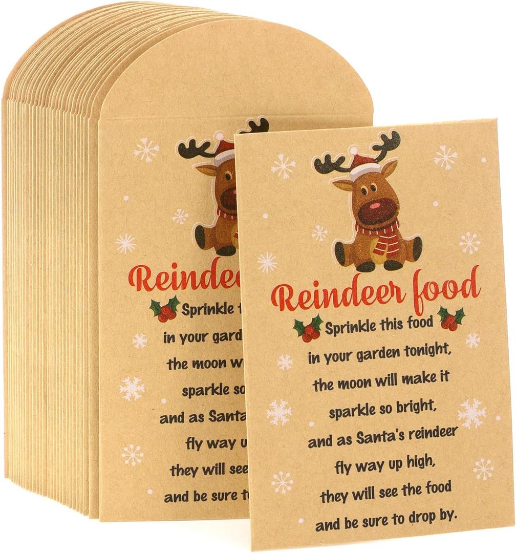 HOWAF 30pcs Magic Reindeer Food Christmas Treat Bags, Magic Reindeer Food Bags, Small Kraft Paper Magical Deer Envelopes Xmas Gifts for Christmas Decorations