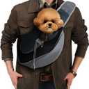 Dog Sling Carrier for Pooch Doggy Yorkie Chihuahua Baby, Travel Front Backpack Chest Body Holder Pack to Wear, Large, Black (16.5"L x 10.2"W x 2.0"H)
