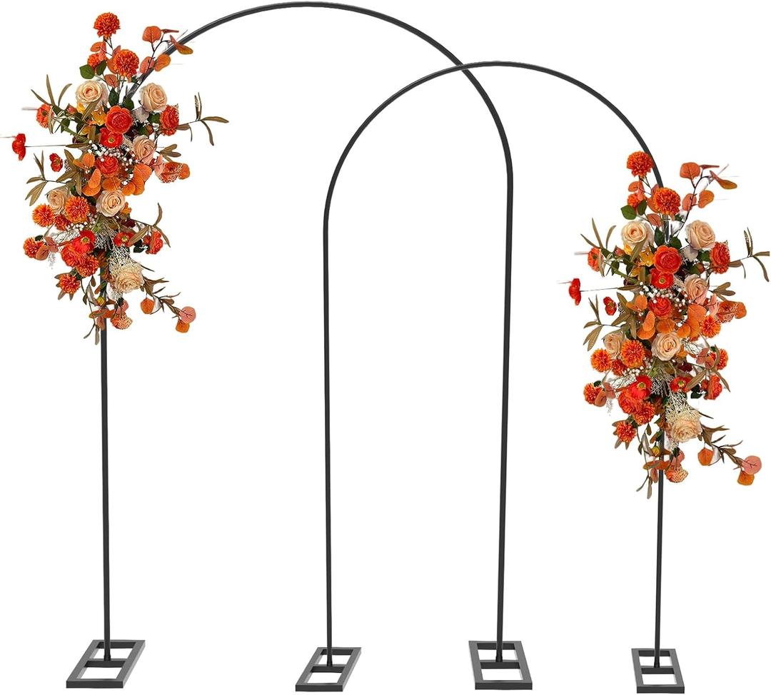 Queension Arch Backdrop Stand Set of 7.2FT & 6.6FT, Metal Wedding Arch Stand with Base for Ceremony, Balloon Arched Backdrop Multiple Tubes Frame for Birthday Party Baby Shower, Black