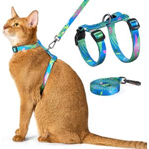 Cat Harness and Leash Set - Escape Proof Adjustable Cat Harness, Comfortable Soft Lightweight, Use Safe & Easy, Walking Travel Kitten Harness for Small Medium Large Cats (Hawaii Green)