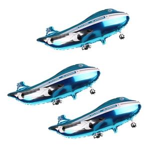 3Pcs Blue Large Airplane Helicopter Balloon Birthday Party Supplies (32.8x16.5Inch)