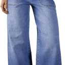 Astylish Women's High Waisted Wide Leg Jeans Stretch Denim Pants with Front Patch Pockets (Blue, L)