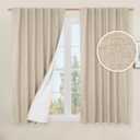 LAMIT 100% Blackout Window Curtains for Bedroom, 45 Inches Linen Textured Thermal Farmhouse Curtains Back Tab and Rod Pocket Window Panels with White Liner, 2 Panels, 52 x 45 Inch, Linen