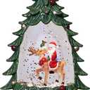 Mini Snow Globe Christmas Decorations, Glittering Santa Reindeer Small Christmas Tree Snow Globe Lighted Water Lantern for Xmas Decor Gifts