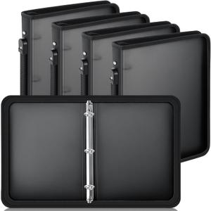 Teling 4 Pcs 2 Inch Black Zipper Binder with 3 Ring Zipper Binder, Refillable Plastic Clear File Organizer Planner for Projects, Assignments, Memos, School Work, 13.2 x 11 Inch