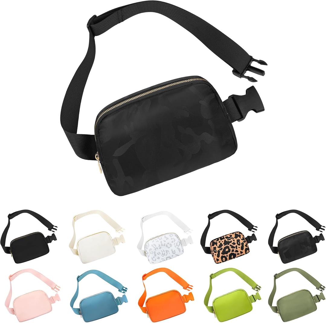 Pack of 2 Frenou Waist Belt Bag Fashion Fanny Women and Men Gift Waist Pack With Adjustable Strap For Travel Running Hiking Walking Camo Black