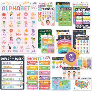 jackinthebox 20 Colorful Pre K Educational Posters for Toddlers - 12 x 17 inches Laminated, Homeschool Decorations, Preschool Posters, Classroom Posters, Easter Gift Learning Posters for Toddlers 1-3.