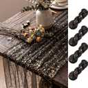 Shihanee 4 Pcs Gauze Table Runners 120 Inch 10 ft Sheer Cheesecloth Table Runner for Wedding Rustic Arch Decor Bridal Shower Baby Shower Banquet Birthday Holiday Decoration (Black Gold)