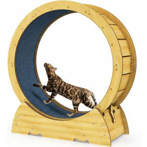 36" Large Cat Exercise Wheel for Indoor Cats - Solid Wood Cat Treadmill with Detachable Carpet Runway, Silent Running Wheel for Cats Up to 110 lbs