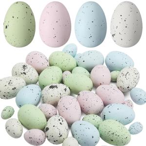 Soulchen 36 Pcs Artificial Bird Eggs Easter Pastel Speckled Eggs Colored Faux Egg for Easter Spring Display DIY Craft Home Bowl Fillers Decoration(Light Pink, Light Blue, Green, White)