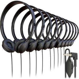10 Pack Bulk Wired On-Ear Leather Headphones with 3.5mm Connector and Remote Control for Volume, Black