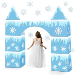Bucherry 9 Pcs Wonderland Cardboard Castle Playhouse Large Winter Snowflake Party Decorations Princess Castle 43 x 51 Winter Party Decoration Box Snowflake Cardboard Fort for Kid Girl Birthday Gift