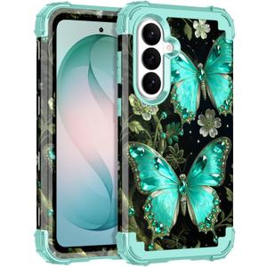 LONTECT for Galaxy S26 5G Case Shockproof 3 in 1 Heavy Duty Rugged Hard PC+Soft Hybrid Sturdy High Impact Drop Protective Cover Flower Case Grow in the Dark,Green