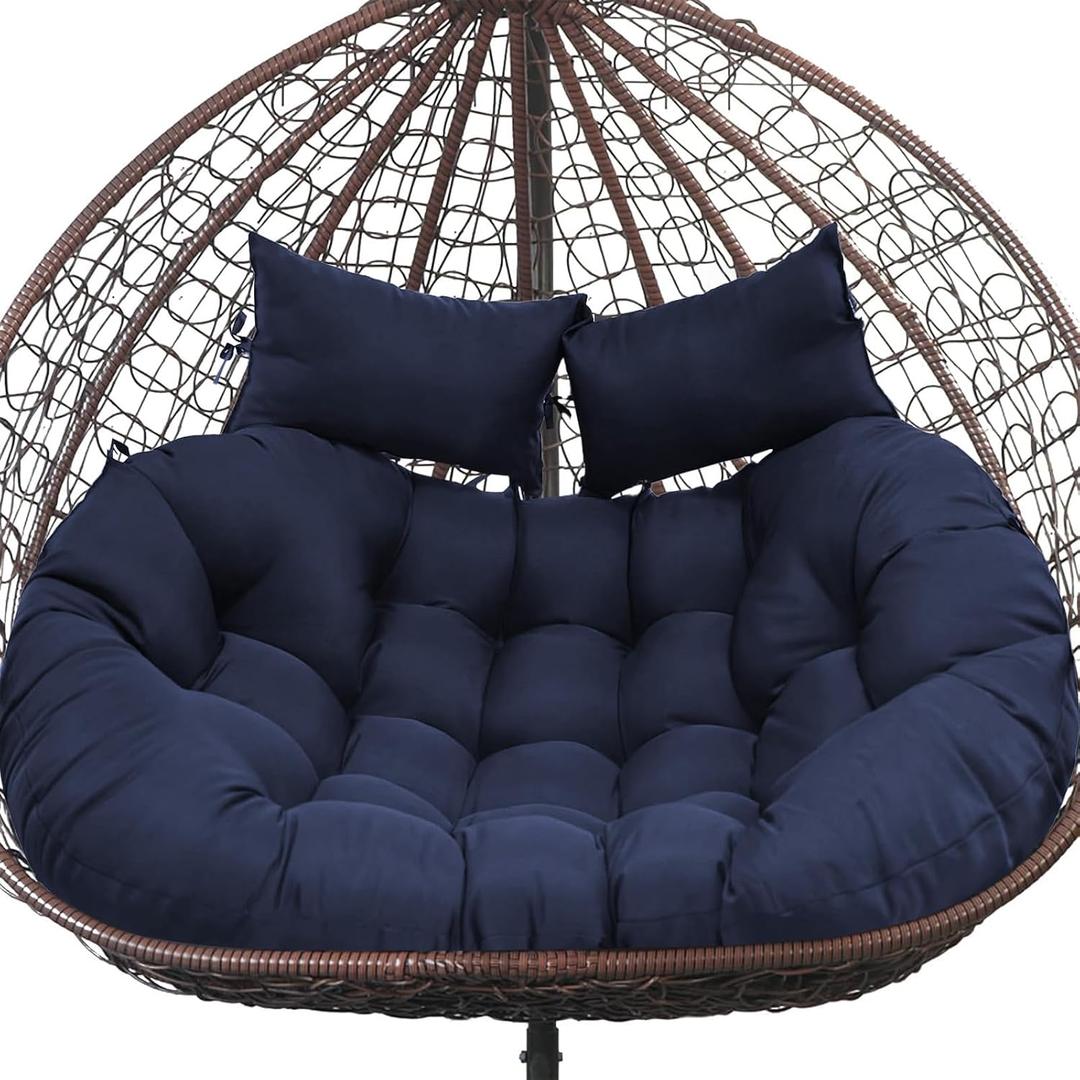 Patio Double Egg Chair Cushion Replacement 55x35in Thickened Memory Foam Large Double Egg Swing Chair Cushions Hanging Basket Chair Cushion(Blue)