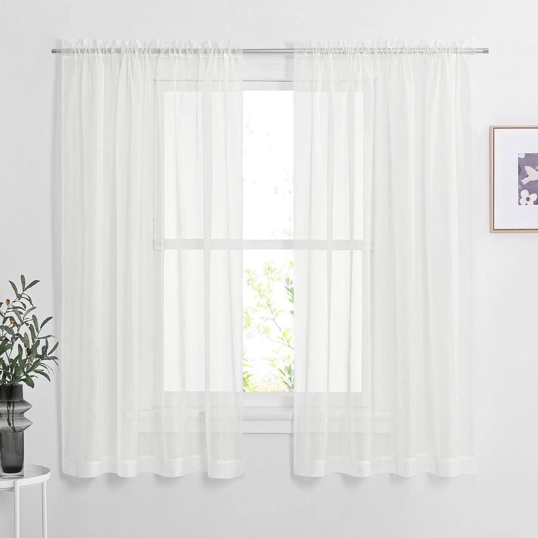 NICETOWN Voile Sheer Window Curtains for Half Window, Rod Pocket Elegant Airy Sheer Curtain Drapes for Living Room/Bedroom, W60 x L63, 2 Panels, Ivory