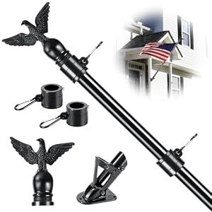 Flag Win 6FT Flag Pole Kit for House with Holder Bracket, Upgrade Stainless Steel Tangle Free Flagpole, Heavy Duty House Flag Pole Kit for 3x5 American Flag for Outside Porch, Outdoor, Boat (Black)