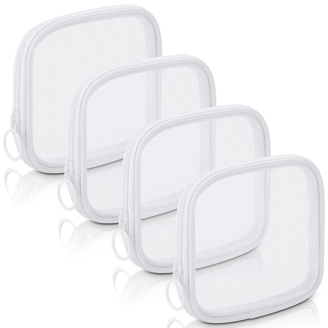 Weewooday 4 Pcs Mesh Makeup Bag Mesh Cosmetic Bag Travel Toiletry Pouch with Zipper Mini Makeup Cosmetic Purse for Daily Accessory(Small,White)