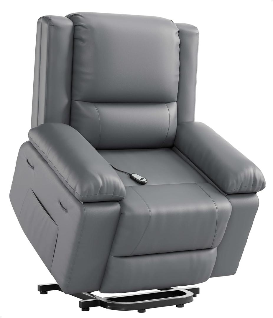 GarveeHome Power Lift Recliner Chair - Heat and Massage, Adjustable Back and Legs, Pu Leather Electric Lift Chair Designed for The Elderly and People with Mobility Impaired (Grey)