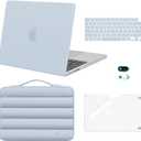 MOSISO Compatible with MacBook Air 13 inch Case 2025 2024 2023 2022 M4 A3240 M3 A3113 M2 A2681, Hard Case&Puffy Bag&Keyboard Cover&Webcam Cover&Screen Film for MacBook Air 13.6 inch Case, Baby Blue