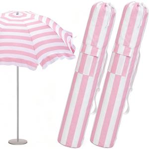 Teenyyou 2 Pcs Beach Umbrella Storage Bag Foldable Waterproof Beach Bag for Umbrellas with Wide Padded Shoulder Strap & Molded Carry Handle Summer Stripe Patio Storage Carrying Covers (Pink and White)