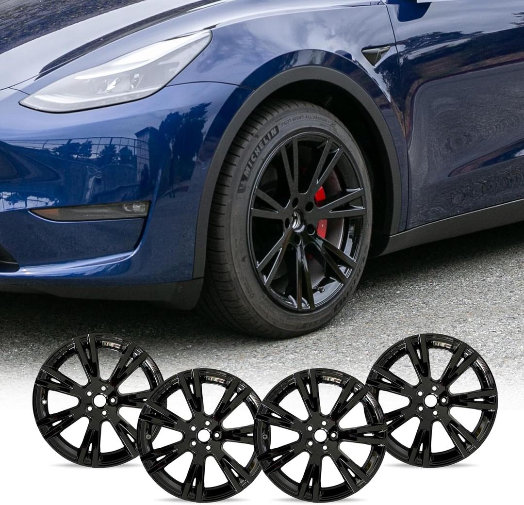 Mayde 19-Inch Wheel Covers fits 2020-2023 Tesla Model Y Rims, Replacement Hub Caps (Set of 4, Gloss Black)
