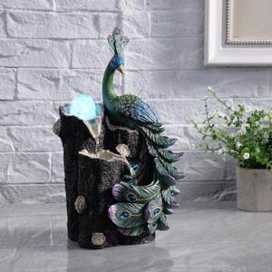 Kalona Tabletop Peacock Waterfall Fountain, 13.39" Indoor Water Feature with Rotating Glass Globe & LED Light-Up Base, Desktop Zen Fountain for Home Office Relaxation Decor (23048)