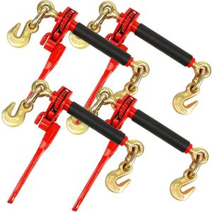 ENJ 4 Pack Folding Handle Load Binder with 2 Grab Hooks, for 5/16-3/8 Grade 70 Transport Chain, Load Binder with 7,100 Pound Working Load Limit