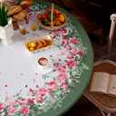 Round Fitted Tablecloth with Elastic Waterproof Floral Table Protector Wipeable Reusable Spring Summer Table Cover for Outdoor Picnic Holiday (Rose, 36"-45" Round Tight Fit)