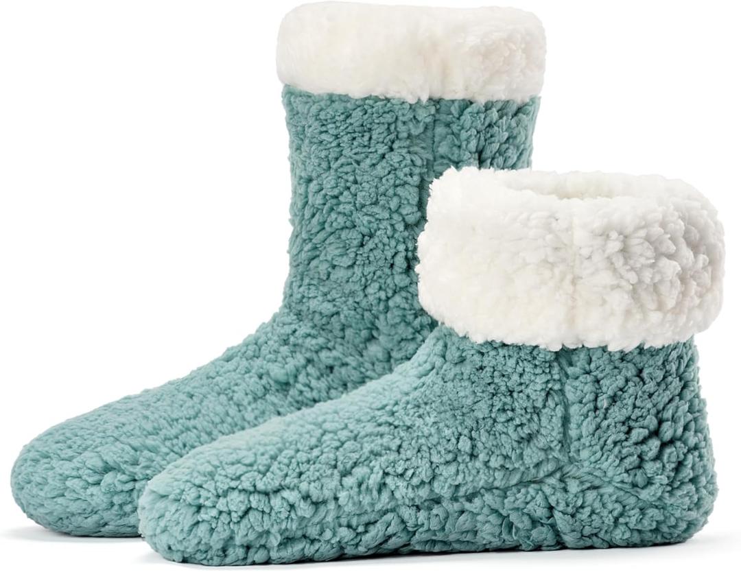 cosyone1997 Women's Fuzzy Slipper Socks with Non-slip Grippers, Cozy & Unique Gifts (Aqua)
